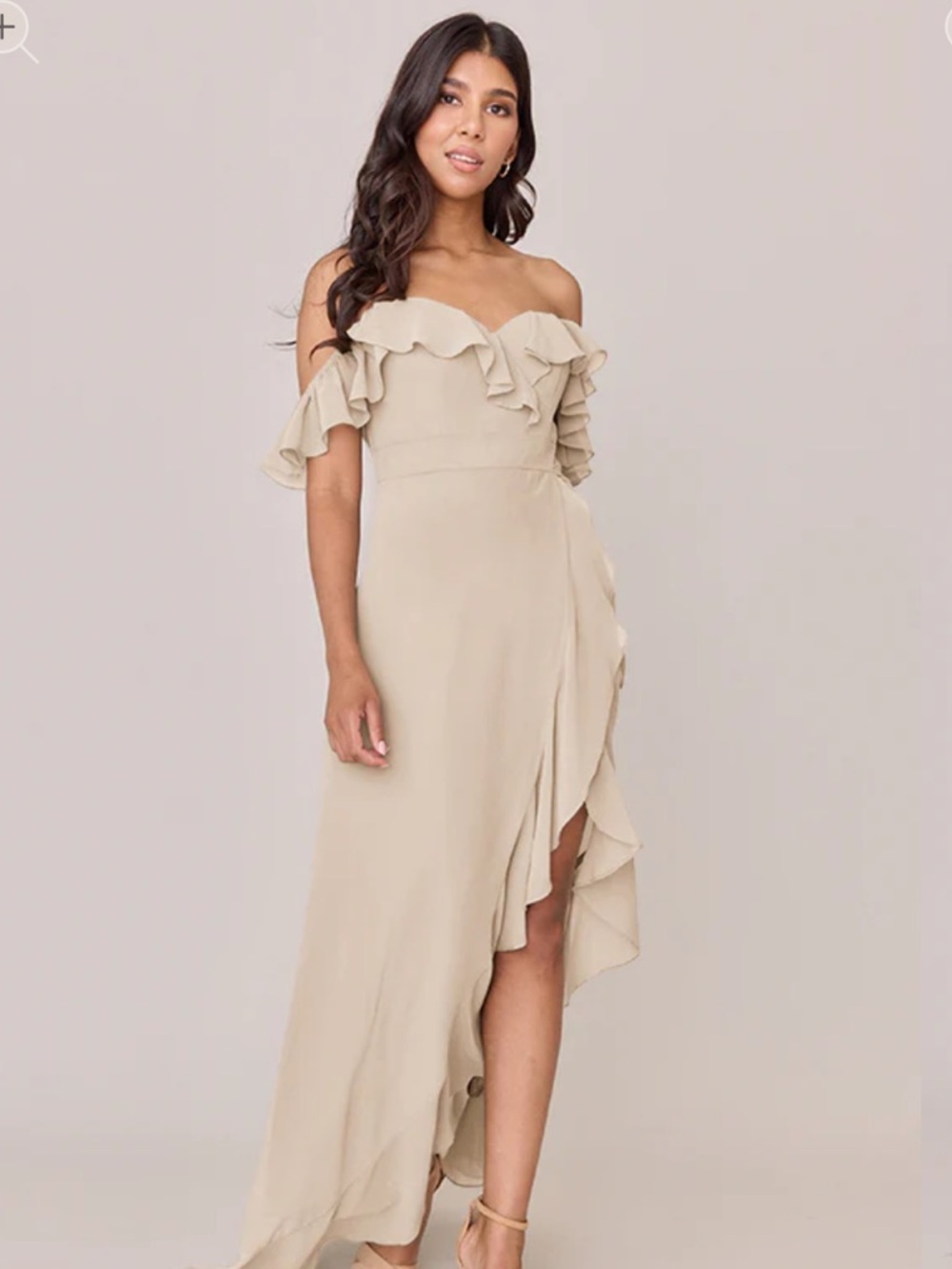 Revelry Scarlet Chiffon Maxi Bridesmaid Dress Champagne Taupe Size 16